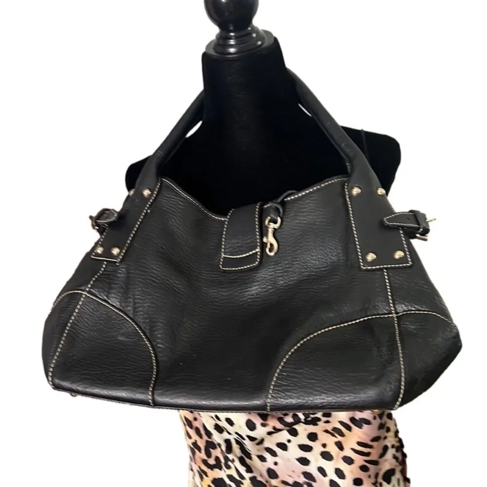 DOONEY & DOURKE BLACK LEATHER CLASP‎ SATCHEL HOBO SHOULDER BAG.